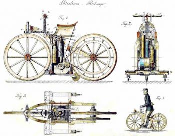 През 1885 г. Готлиб Даймлер патентова двуколесно возило в двигател с вътрешно горене